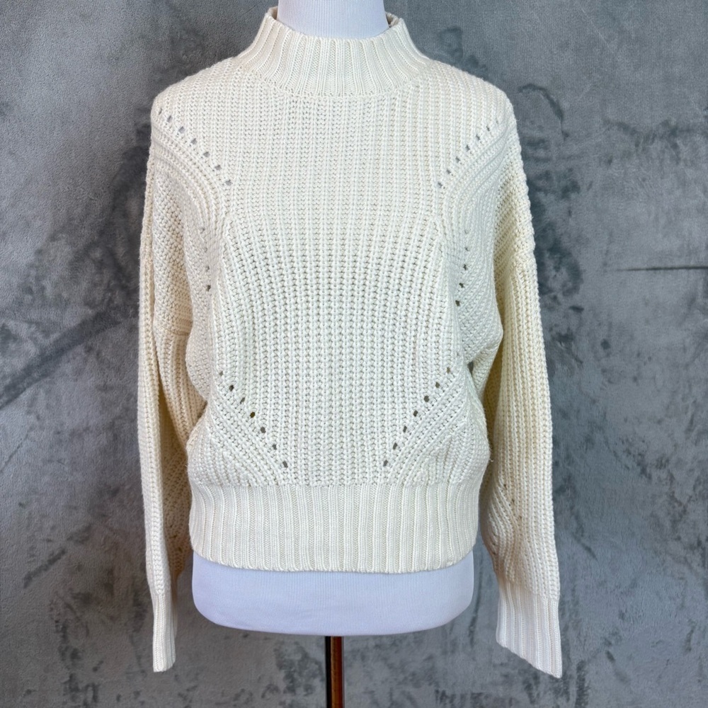 Moon & Madison Waffle Knit Cream Turtleneck Cropped Sweater S